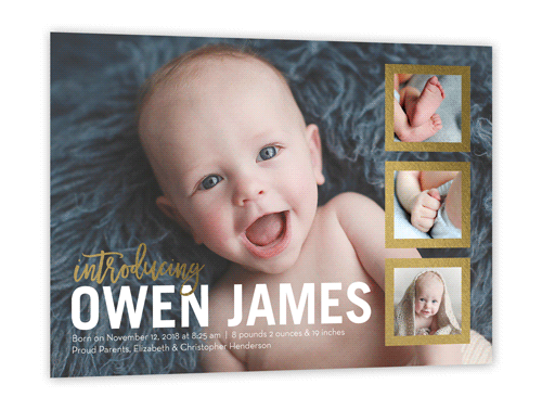 Shimmering Introduction Birth Announcement, Gold Foil, Matte, Signature Smooth Cardstock, Square