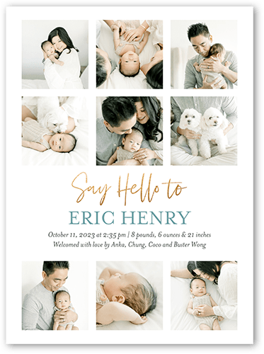 Hello Gallery Birth Announcement, White, 6x8 Flat, Luxe Double-Thick Cardstock, Square