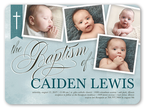 Cross Ribbon Boy Baptism Invitation, Blue, Signature Smooth Cardstock, Rounded