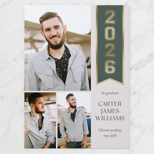 Banner Year Graduation Announcement, Beige, 6x8 Flat, 100% Recycled Cardstock , Square, Antique White