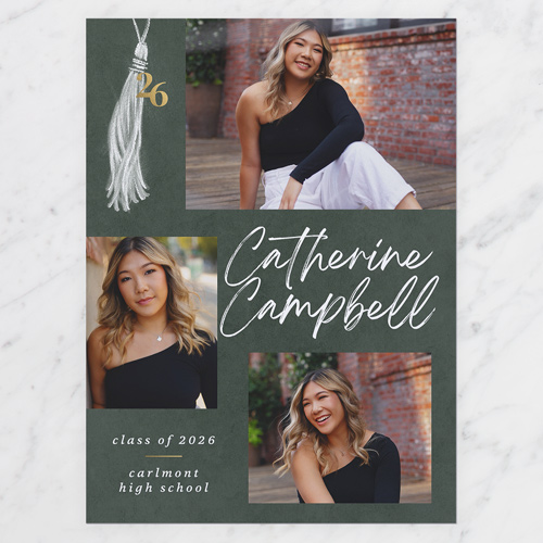 Refined Tassel Graduation Announcement, Green, 6x8 Flat, 100% Recycled Cardstock , Square, Green