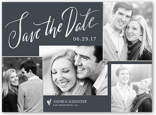 Luminous Collage Save The Date, Gray, 6x8 Flat, Pearl Shimmer Cardstock, Square