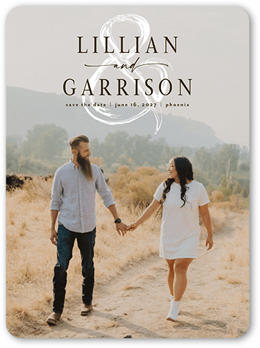 Brushed Ampersand Save The Date, White, 6x8 Flat, Signature Smooth Cardstock, Rounded, White