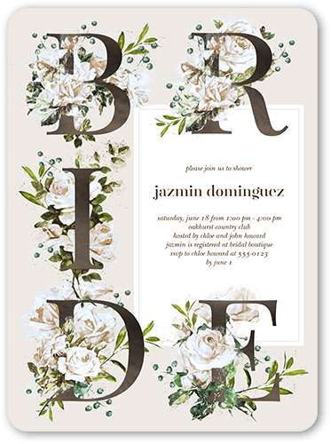 Bouquet Bride Bridal Shower Invitation, Beige, 6x8 Flat, Matte, Signature Smooth Cardstock, Rounded