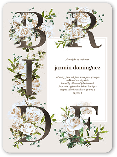 Bouquet Bride Bridal Shower Invitation, Beige, 6x8 Flat, Signature Smooth Cardstock, Rounded