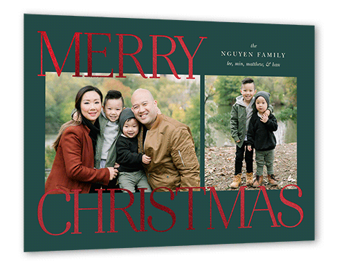 Luminous Lettering Holiday Card, Green, Red Foil, 6x8 Flat, Christmas, Matte, Signature Smooth Cardstock, Square