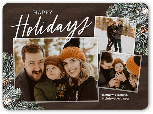 Frosted Pine Holiday Card, Brown, 6x8, Holiday, Matte, Signature Smooth Cardstock, Rounded