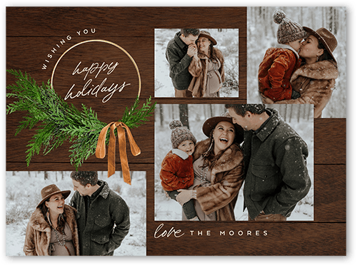 Handwritten Wreath Holiday Card, Brown, 6x8 Flat, Holiday, Luxe Double-Thick Cardstock, Square, Chocolate