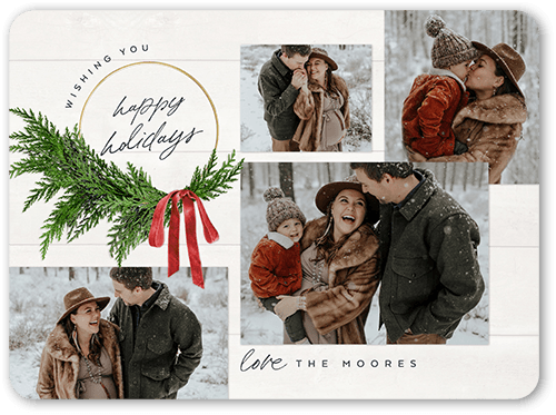 Handwritten Wreath Holiday Card, White, 6x8 Flat, Holiday, 100% Recycled Cardstock , Rounded