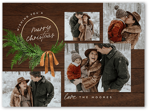 Handwritten Wreath Holiday Card, Brown, 6x8 Flat, Christmas, Signature Smooth Cardstock, Square, Chocolate