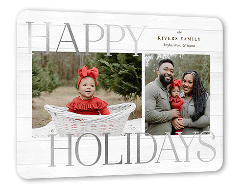 Rustic Foil Stamped Holiday Card, Silver Foil, White, 6x8 Flat, Holiday, Matte, Signature Smooth Cardstock, Rounded
