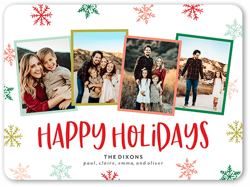 Snowflake Photo Collage Holiday Card, White, 6x8 Flat, Holiday, 100% Recycled Cardstock , Rounded