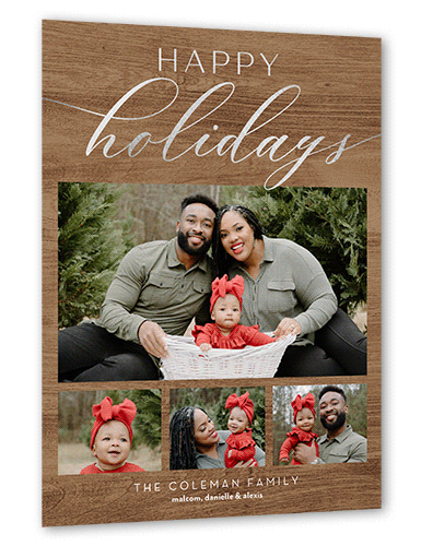 Rustic Festive Moments Holiday Card, Beige, Silver Foil, 6x8 Flat, Holiday, Signature Smooth Cardstock, Square, Tan