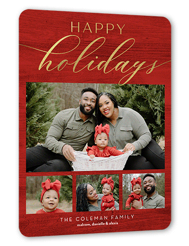 Rustic Festive Moments Holiday Card, Red, Gold Foil, 6x8 Flat, Holiday, Signature Smooth Cardstock, Rounded, Red