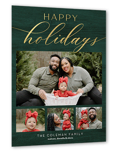Rustic Festive Moments Holiday Card, Gold Foil, Green, 6x8 Flat, Holiday, Luxe Double-Thick Cardstock, Square, Green
