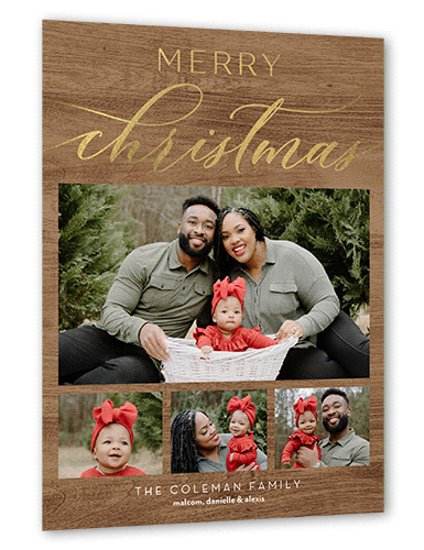 Rustic Festive Moments Holiday Card, Beige, Gold Foil, 6x8 Flat, Christmas, Signature Smooth Cardstock, Square, Tan