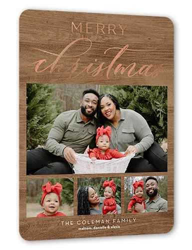 Rustic Festive Moments Holiday Card, Beige, Rose Gold Foil, 6x8 Flat, Christmas, Signature Smooth Cardstock, Rounded, Tan