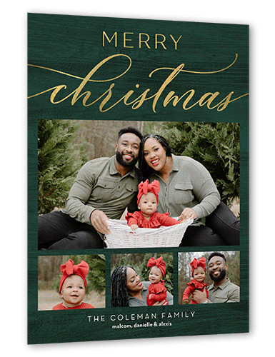 Rustic Festive Moments Holiday Card, Green, Gold Foil, 6x8 Flat, Christmas, Luxe Double-Thick Cardstock, Square, Green
