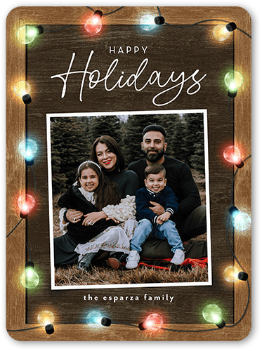 Colorful Bulb Lights Holiday Card, Brown, 6x8 Flat, Holiday, 100% Recycled Cardstock , Rounded, Brown