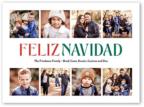 Nouveau Collage Holiday Card, White, 6x8 Flat, Feliz Navidad, 100% Recycled Cardstock , Square, White