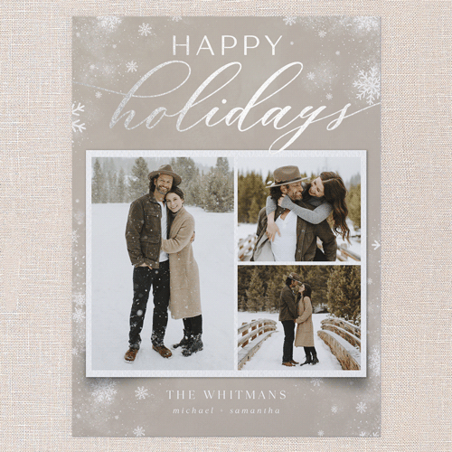 Stunning Snowfall Holiday Card, Silver Foil, Beige, 6x8 Flat, Holiday, Luxe Double-Thick Cardstock, Square, Sandstone
