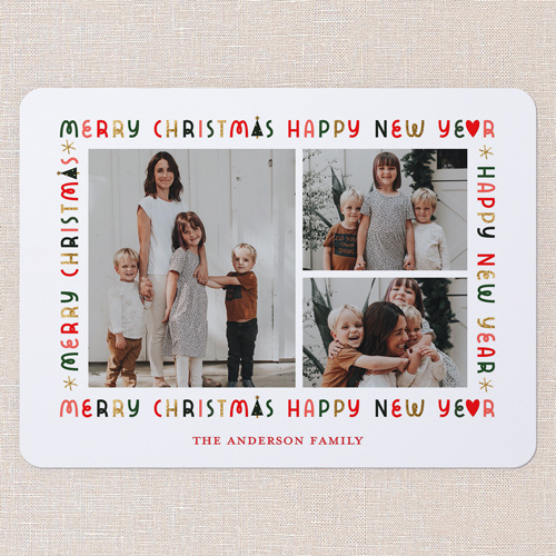 Multi Wrapped Holiday Card, White, 6x8 Flat, Christmas, Pearl Shimmer Cardstock, Rounded, White