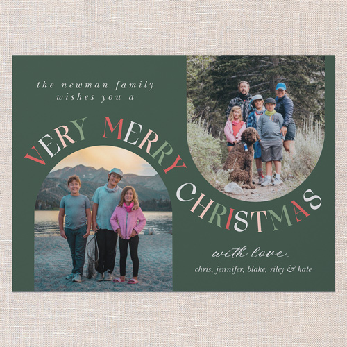 Wavy Pairing Holiday Card, Green, 6x8 Flat, Christmas, Pearl Shimmer Cardstock, Square, Tree