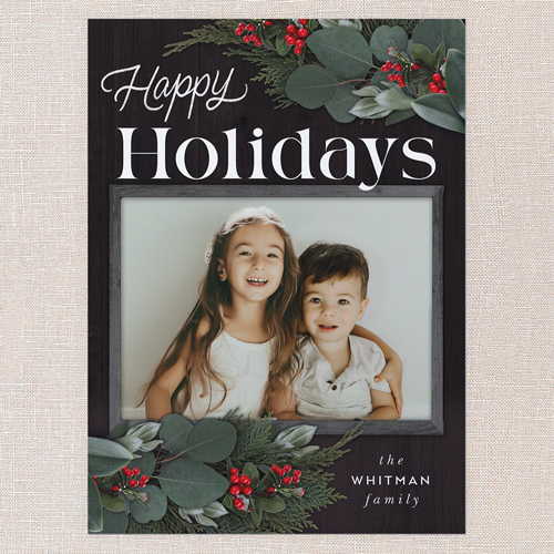 Framed Evergreen Holiday Card, Black, 6x8 Flat, Holiday, Pearl Shimmer Cardstock, Square, Black