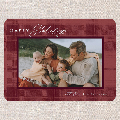 Tonal Plaid Holiday Card, Red, 6x8 Flat, Holiday, Signature Smooth Cardstock, Rounded, Velvet