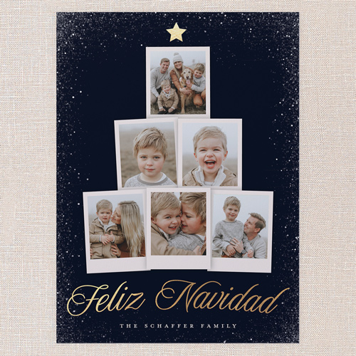 Snapshot Tree Holiday Card, Black, 6x8 Flat, Feliz Navidad, Pearl Shimmer Cardstock, Square, Black