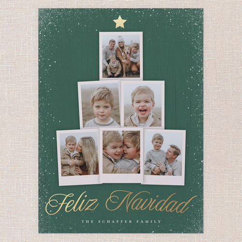 Snapshot Tree Holiday Card, Green, 6x8 Flat, Feliz Navidad, Pearl Shimmer Cardstock, Square, Tree