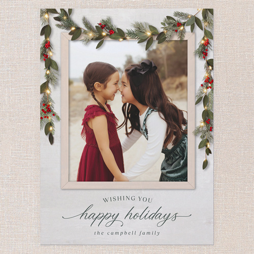 Gorgeous Frosty Garland Holiday Card, none, White, 6x8 Flat, Holiday, Pearl Shimmer Cardstock, Square, White