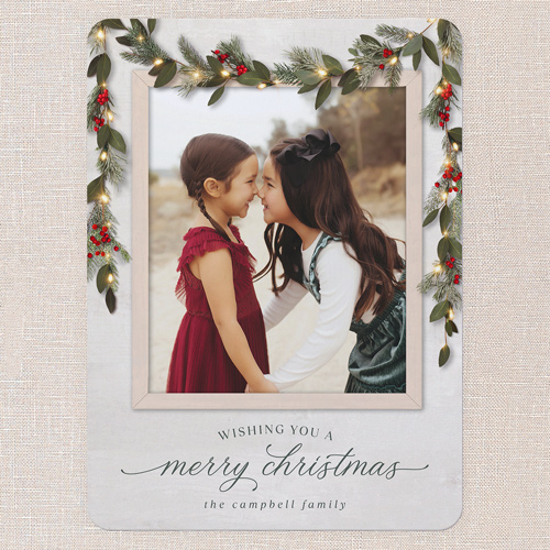 Gorgeous Frosty Garland Holiday Card, White, none, 6x8 Flat, Christmas, Pearl Shimmer Cardstock, Rounded, White