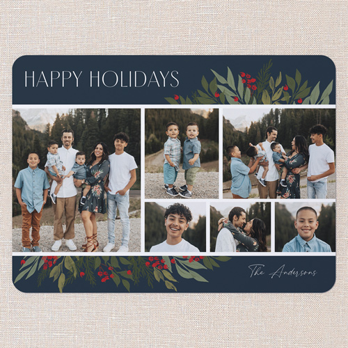 Botanicals Gallery Holiday Card, Blue, 6x8 Flat, Holiday, Pearl Shimmer Cardstock, Rounded, Cobalt