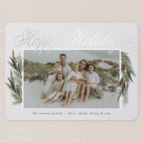 Winter Retreat Holiday Card, White, Silver Foil, 6x8 Flat, Holiday, Signature Smooth Cardstock, Rounded, White