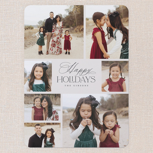 Joyous Grid Holiday Card, Gray, 6x8 Flat, Holiday, Pearl Shimmer Cardstock, Rounded, Gray