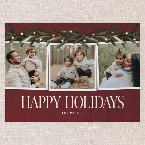 Beaming Laurel Holiday Card, Red, none, 6x8 Flat, Holiday, Pearl Shimmer Cardstock, Square, Red