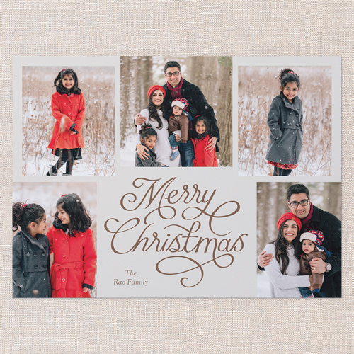 Calligraphic Pen Holiday Card, Brown, 6x8 Flat, Christmas, Signature Smooth Cardstock, Square, Clove