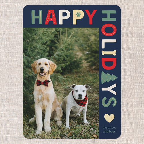 Pet Icon Holiday Card, Blue, 6x8 Flat, Holiday, Pearl Shimmer Cardstock, Rounded, Nautical