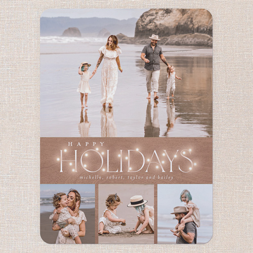 Rustic Bulbs Holiday Card, Brown, 6x8 Flat, Holiday, Pearl Shimmer Cardstock, Rounded, Brown