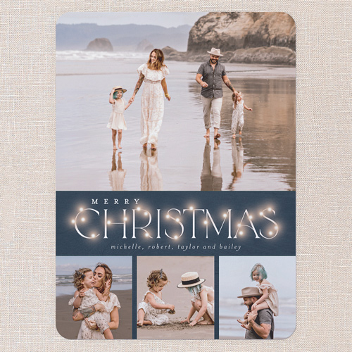 Rustic Bulbs Holiday Card, Blue, 6x8 Flat, Christmas, 100% Recycled Cardstock , Rounded, Navy