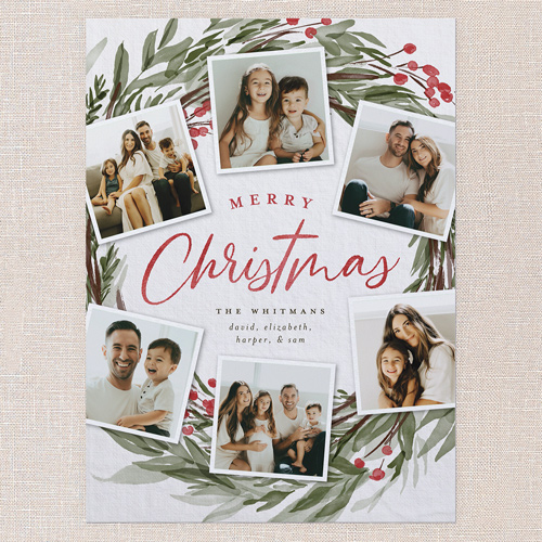 Wreath Photos Holiday Card, Grey, 6x8 Flat, Christmas, Signature Smooth Cardstock, Square, Whisper Gray