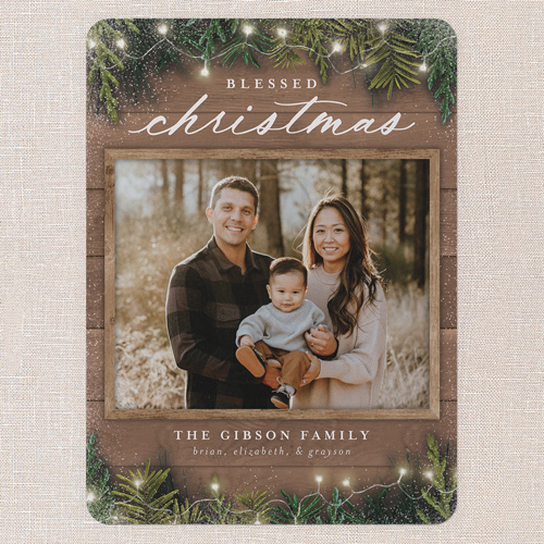 Earnest Evergreen Holiday Card, Beige, none, 6x8 Flat, Religious, Pearl Shimmer Cardstock, Rounded, Rye