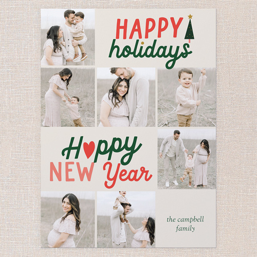 Festive Grid Holiday Card, Beige, 6x8 Flat, Holiday, Pearl Shimmer Cardstock, Square, Cream