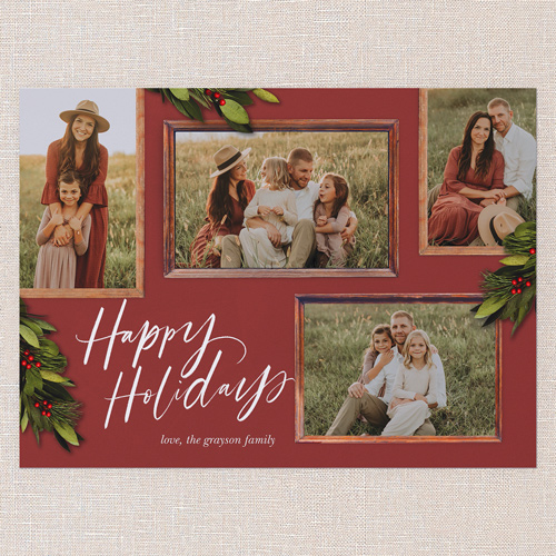 Rustic Berry Frames Holiday Card, Red, 6x8 Flat, Holiday, Luxe Double-Thick Cardstock, Square, New Year