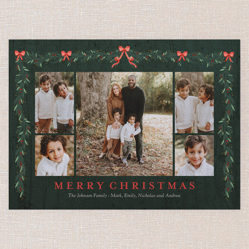 Classic Pine Border Holiday Card, Green, 6x8 Flat, Christmas, Signature Smooth Cardstock, Square, Spruce