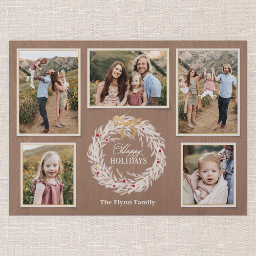 Wreath Gathering Holiday Card, Beige, 6x8 Flat, Holiday, Pearl Shimmer Cardstock, Square, Latte