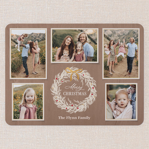 Wreath Gathering Holiday Card, Beige, 6x8 Flat, Christmas, Signature Smooth Cardstock, Rounded, Latte
