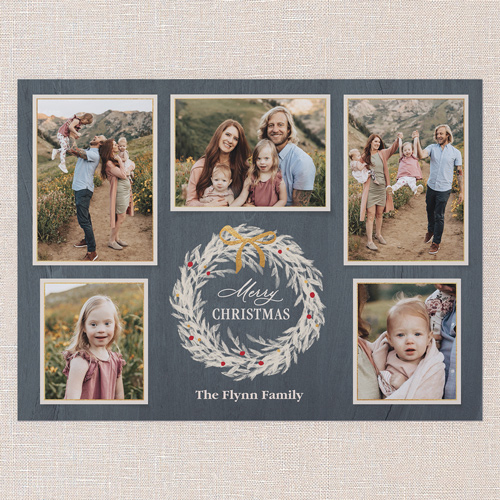 Wreath Gathering Holiday Card, Blue, 6x8 Flat, Christmas, Pearl Shimmer Cardstock, Square, Blue
