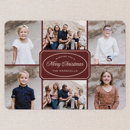 Oval Greeting Holiday Card, Red, 6x8 Flat, Christmas, 100% Recycled Cardstock , Rounded, Velvet